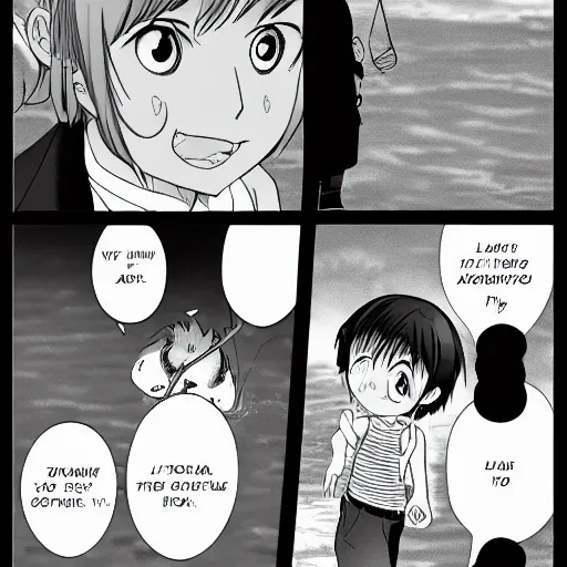 Image similar to an pure visual hq manga showing a boy going to fish for the first time