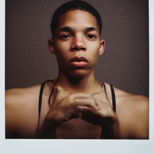 Image similar to realistic photoshoot for a new nike lookbook, color film photography, portrait of a beautiful person, in style of Tyler Mitchell, 35mm, graflex