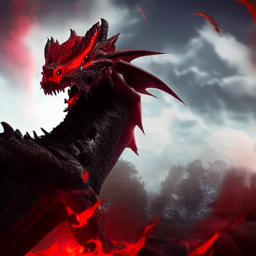 Prompt: portrait of the most fierce dragon ever, burning red eyes, photorealistic, intense lighting, unreal engine