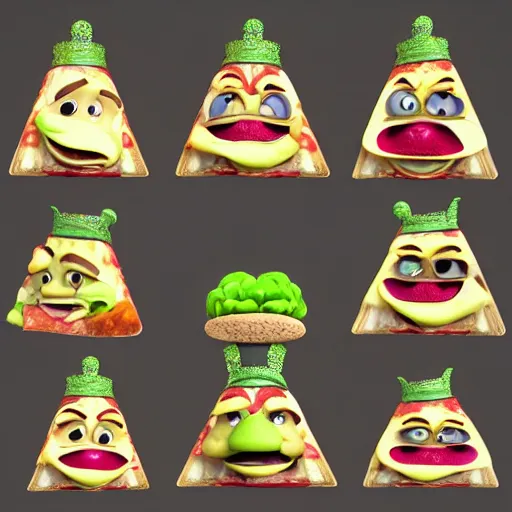 Image similar to cabbage characters with pizza peel, royal walruss king wearing a crown, cooking pizza in a wood fired oven, highly detailed 3 d render, funny, pixar