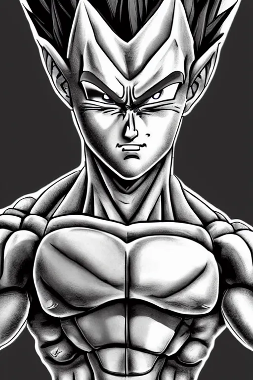 Prompt: prince vegeta, portait, grayscale photography, simple shading, very detailed, dynamic lighting, 4 k 🎨🖌