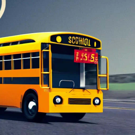 Image similar to school bus breaks the sound barrier, rendering, octane, action, 8 k, movie still,