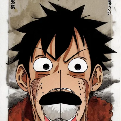 Prompt: [ luffy mustache ] ( by kim jung gi ) ( by kentaro miura ) ( by takao saito )