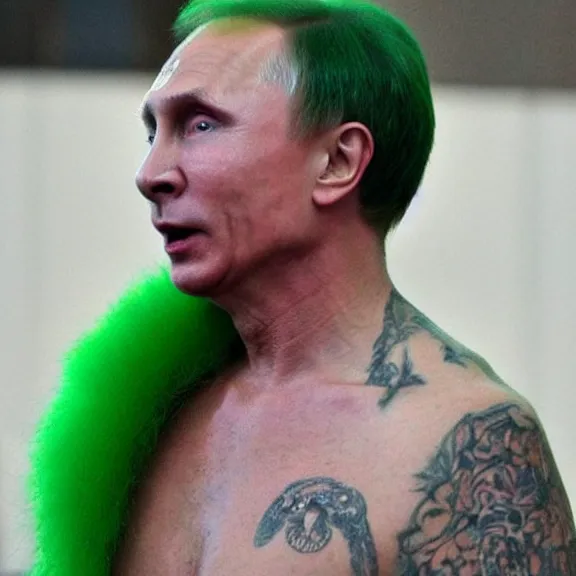 Image similar to punk vladimir putin with green mohawk