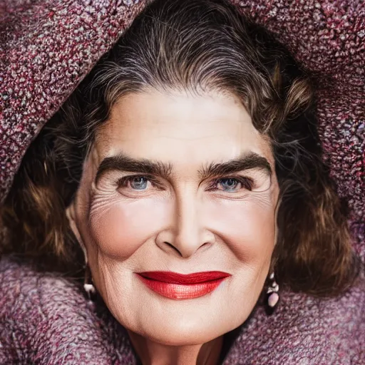 Image similar to old brooke shields actress at age 9 0 years old, color ( sony a 7 r iv, symmetric balance, polarizing filter, photolab, lightroom, 4 k, dolby vision, photography award ), vogue, perfect face