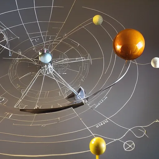 Image similar to a kinetic sculpture of this solar system, sun, orrery, canon 5 d 5 0 mm lens, papier - mache, studio, circa 2 0 3 7