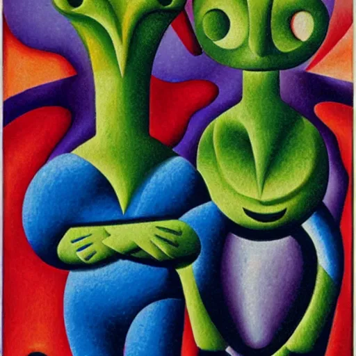 Prompt: two aliens, jean metzinger, superb resolution