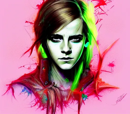 Prompt: a Demon Slayer portrait of Emma Watson , tall, pale-skinned, and slender woman with lime green eyes and long eyelashes by Stanely Artgerm,Tom Bagshaw,arthur adams,Carne Griffiths,trending on DeviantArt,street art,face enhance,chillwave,maximalist,full of color,glittering