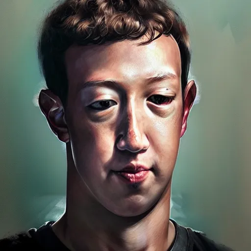 Image similar to hyper realistic, portrait of asian : : 2 mark zuckerberg, epicanthal fold, painted by greg rutkowski,