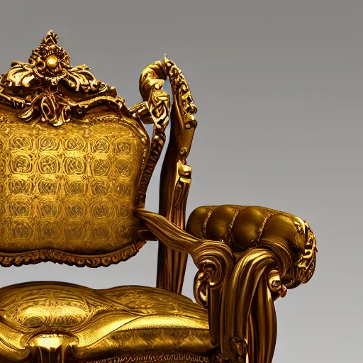 Image similar to a realistic render of a barock chair with gold and much ornament, ultra details, 8k,