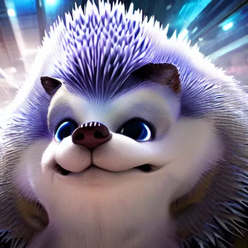 Prompt: realistic fantasy cyber hedgehog