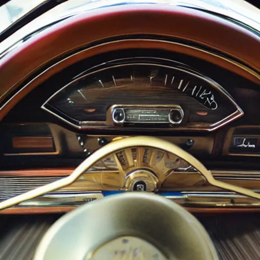 Prompt: dashboard view of a vintage lincoln