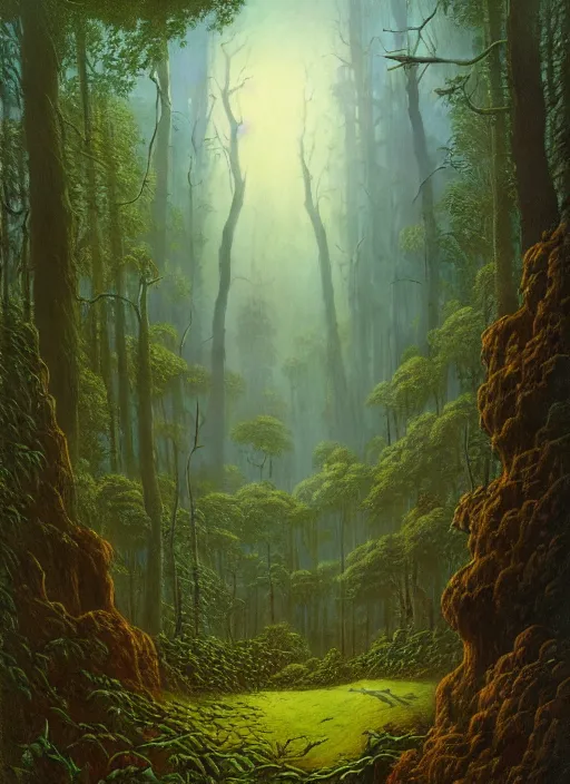 Image similar to hyper realistic end of the weak gorgeous lighting, blue sky, highly detailed, lush forest by zdzisław beksinski and norman rockwell and greg rutkowskiweta studio, and lucasfilm
