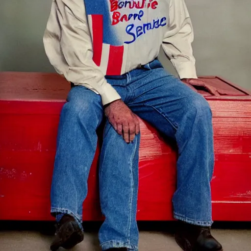 Image similar to bernie sanders in a canadian tuxedo, detailed, photograph