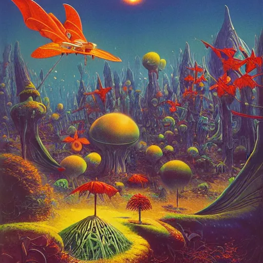 Image similar to fairie forest by kilian eng, chris foss, rodney matthews, robert mccall, jacek yerka and vladimir kush, oil on canvas