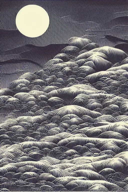 Prompt: amazing vector artwork, 2 tone Japanese landscape print