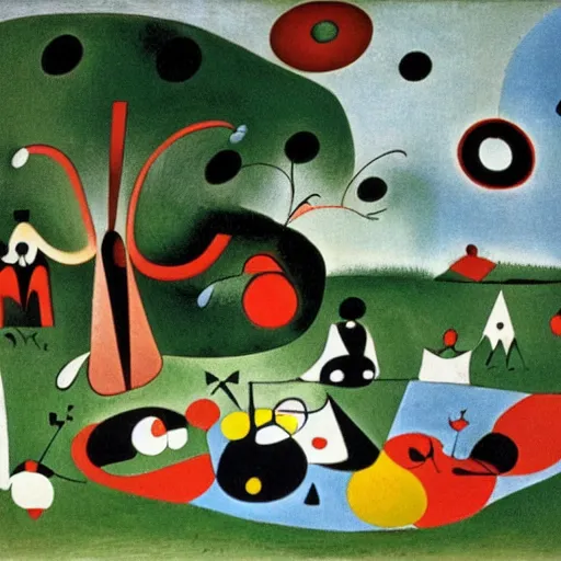 Image similar to a picnic in the park by joan miro