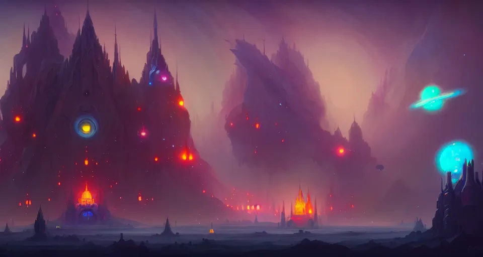 Image similar to space castle by peter mohrbacher, vivid colors, matte painting, 8K, concept art, mystical color scheme, trending on artstation, unreal engine