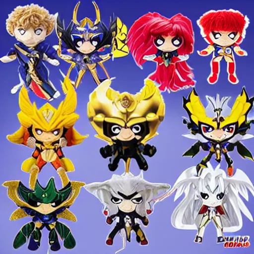 Prompt: saint seiya knights of the zodiac plushies