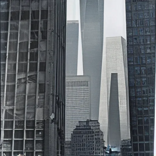 Prompt: the world trade centre towers in 1990, Polaroid, highly detailed, real life, nostalgia