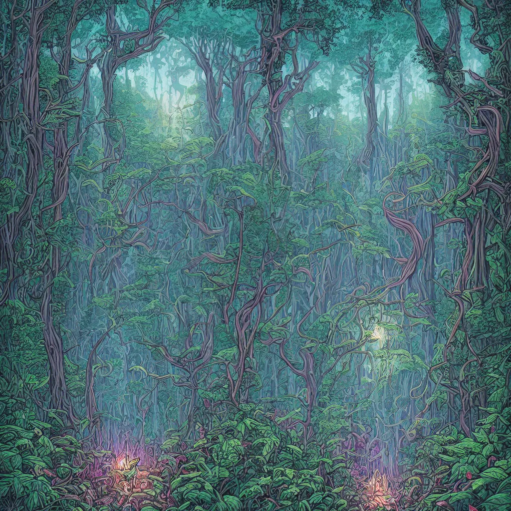 Prompt: Magical forest by Dan Mumford