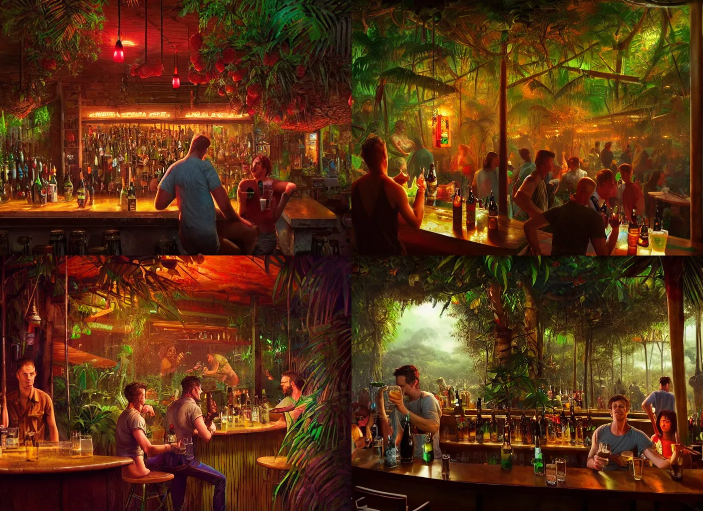 Prompt: a surreal scene in a jungle bar serving serving a beer pint line inside a raspberry instead of a glass by Greg Rutkowski and James Gurney, trending on Artstation, highly detailed, hyperrealist, realistic, photorealistic, dynamic lighting.