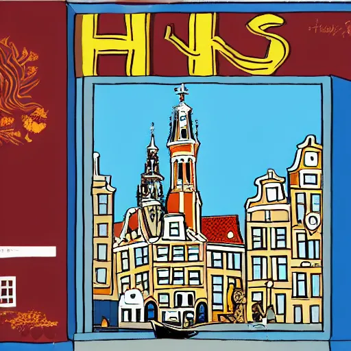 Prompt: amsterdam in the style of herge, tintin