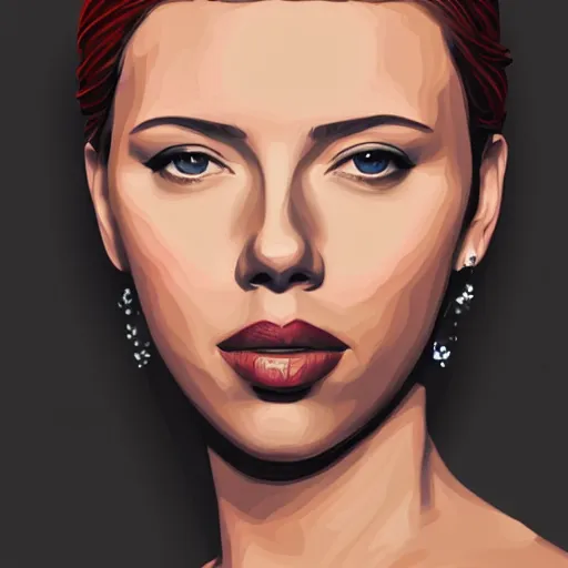 Image similar to portrait of scarlet johansson, highly detailed, centered, solid color background, digital painting