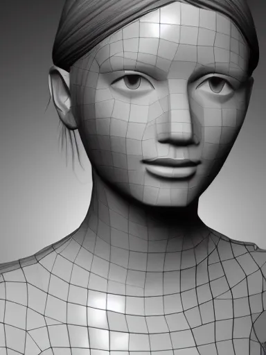 Prompt: highly detailed 3 d mesh of a girl, portrait, grayscale