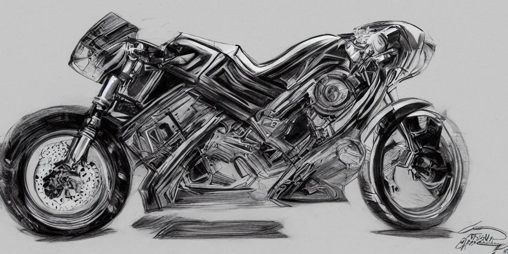 Prompt: 1990s motorcycle sketch concept art, high detail, high definition, 8k