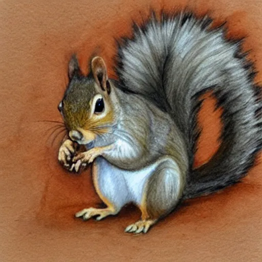 Prompt: squirrel watercolor, pencil