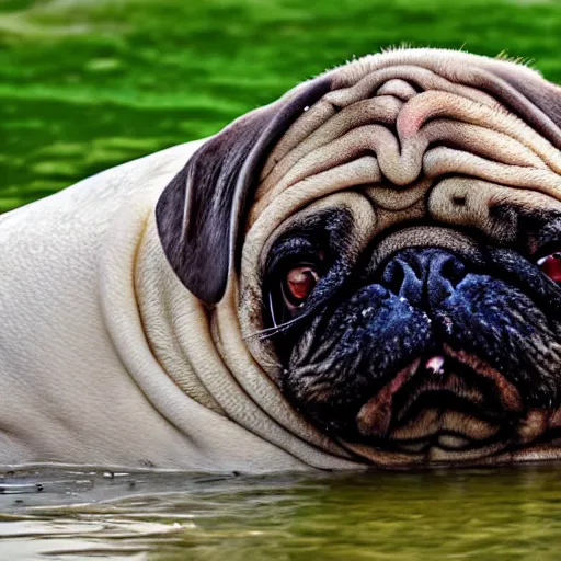 Image similar to a Walrus-Pug Hybrid, A Walrus that looks like a pug, huge tusks, afternoon hangout, good times photograph, candid