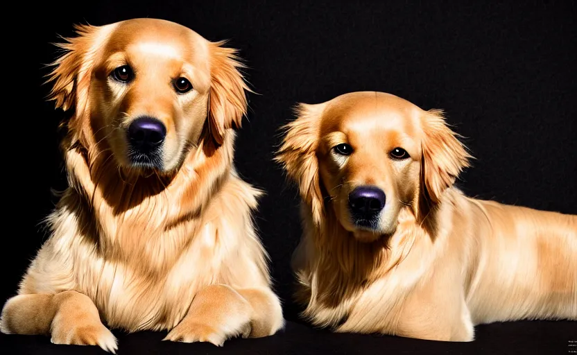 Image similar to portrait of a golden retriever, studio photography, magazine, press, 8 k