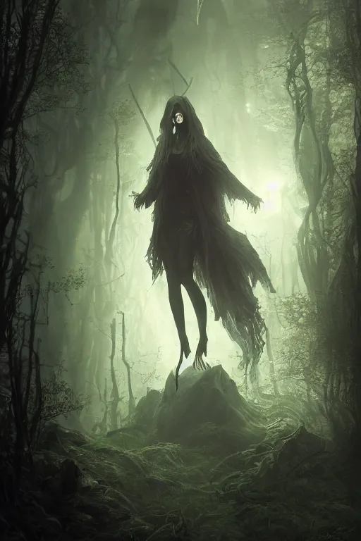 Prompt: a fancy illustrated portrait of a beautiful dark mage performing a ritual deep in the forbidden forest by Greg Rutkowski, Sung Choi, Mitchell Mohrhauser, Maciej Kuciara, Johnson Ting, Maxim Verehin, Peter Konig, final fantasy , mythical, 8k photorealistic, cinematic lighting, HD, high details, atmospheric,