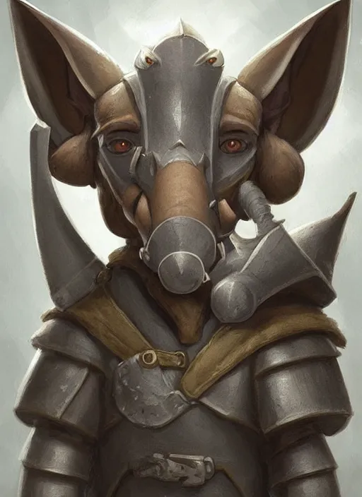 Prompt: cute little anthropomorphic aardvark prince wearing grey hood, tiny, small, miniature animal, baby animal, short, pale black armor, cute and adorable, pretty, beautiful, DnD character art portrait, matte fantasy painting, DeviantArt Artstation, by Jason Felix by Steve Argyle by Tyler Jacobson by Peter Mohrbacher, cinematic lighting