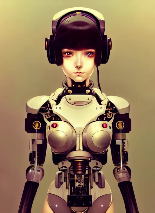 Image similar to portrait of beautiful young cyborg anime maiden, cute-fine-face, pretty face, realistic shaded Perfect face, fine details. Anime, cyberpunk, Warhammer, highly detailed, artstation, illustration, art by Ilya Kuvshinov and Gustav Klimt