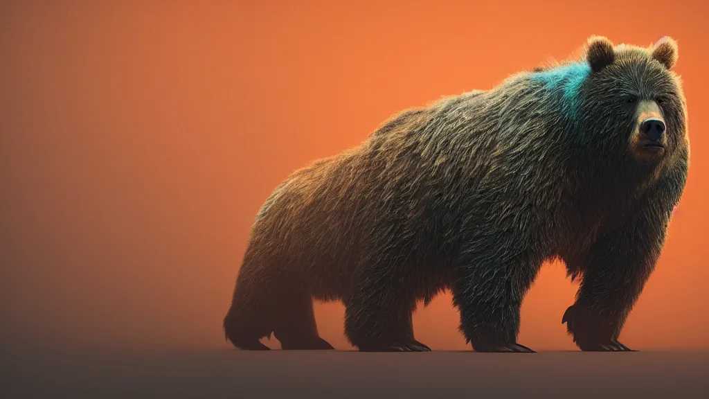 Prompt: man bear pig , 8k , orange teal lighting, volumetric lighting,moody lighting,