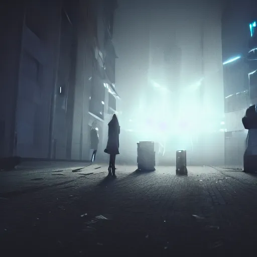 Prompt: techno-wizard, lightening, cyberpunk, occult, dark, summoning ritual, dungeon, photo realistic, Cinematic lighting, cinematic composition, foggy, dark atmosphere, 8k