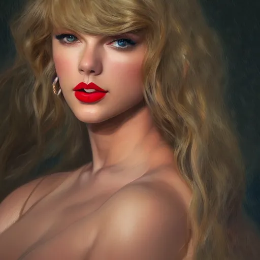 Image similar to portrait of taylor swift as a mermaid, detailed features, slim, beauty, radiance, elegance, by artgerm in the style of ilya repin, artstation, octane render, 8k