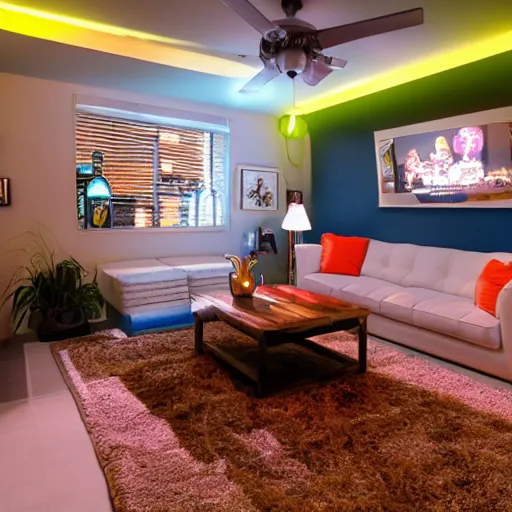 Image similar to sweet neon lights inside a manly room