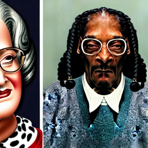 Prompt: mrs. doubtfire played by snoop dogg saying hello