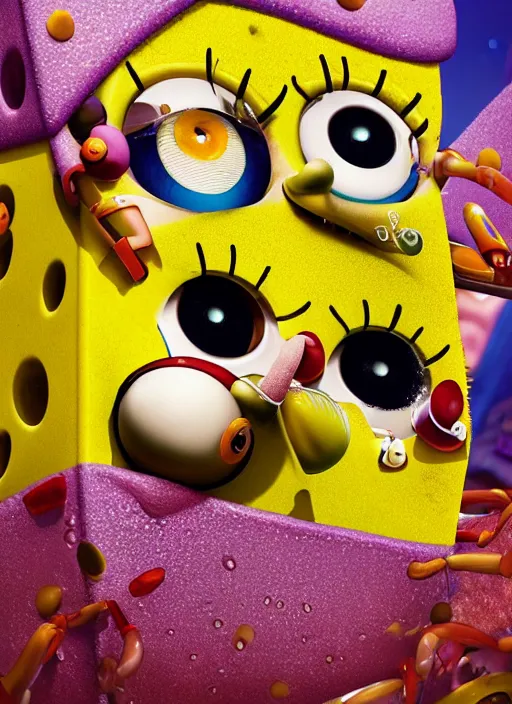 Image similar to closeup portrait of spongebob squarepants, depth of field, zeiss lens, detailed, symmetrical, centered, fashion photoshoot, by annie leibovitz and steve mccurry, david lazar, jimmy nelsson, breathtaking, 8 k resolution, extremely detailed, beautiful, establishing shot, artistic, hyperrealistic, beautiful face, octane render