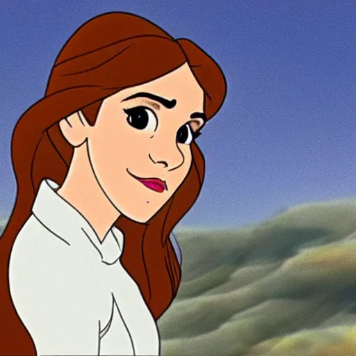 Image similar to emma watson in anastasia, don bluth animation, film still