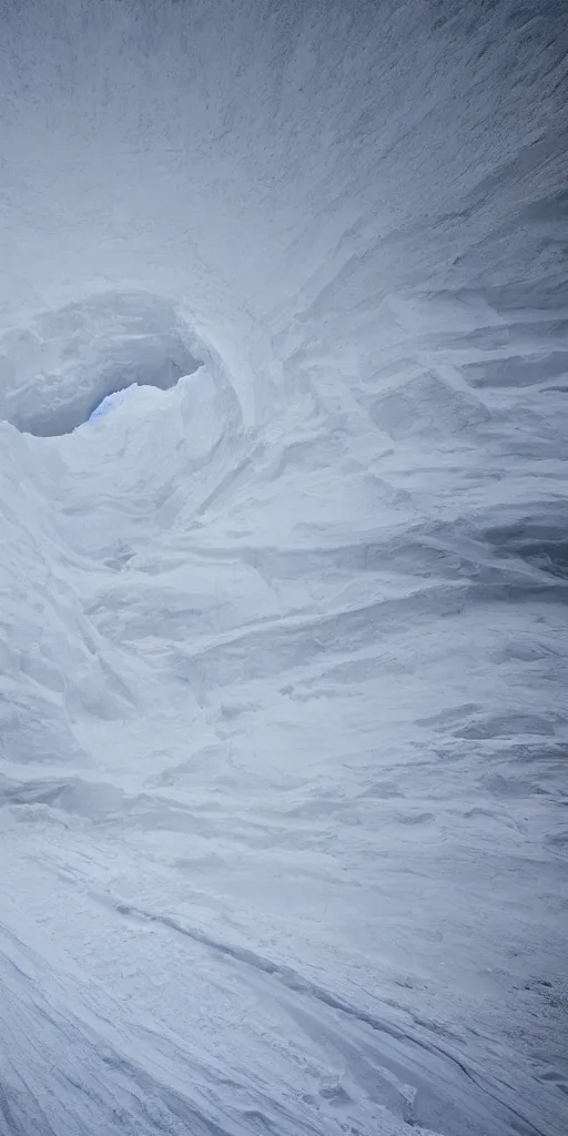 Image similar to a frozen canyon, minimalist structure, covered in ice, in the style of reuben wu, roger deakins
