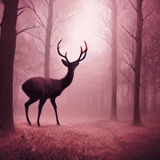 Prompt: scary deer in nightmare forest, digital art 4 k