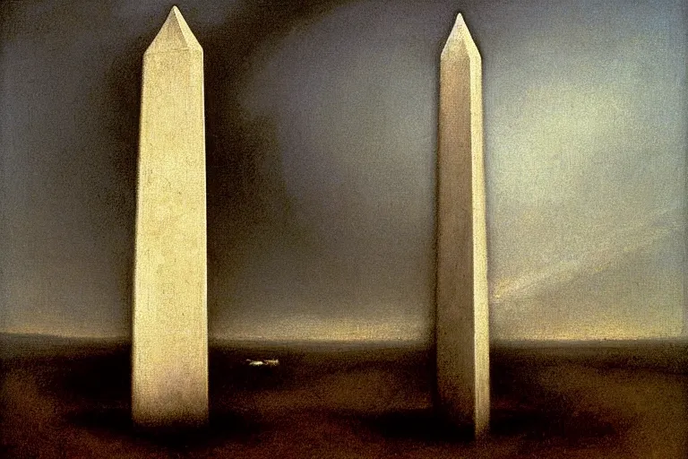 Image similar to the white obelisk the serpent and the black obelisk, oil on canvas, high detail, by odd nerdrum