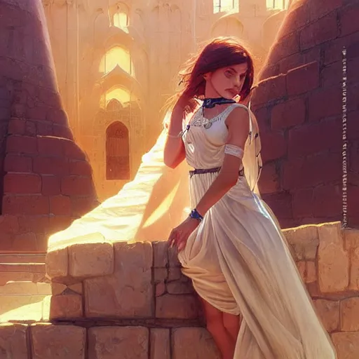 Image similar to A twenty year old Mesopotamian witch in training, in a major Mesopotamian city, highly detailed, digital painting, artstation, concept art, sharp focus, illustration, cinematic lighting, art by artgerm and greg rutkowski and alphonse mucha