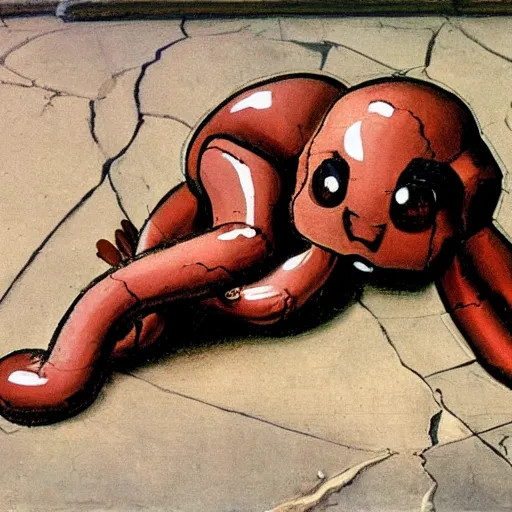 Image similar to Pokemon Geodude rolling a puddle painted by Caravaggio. High quality.