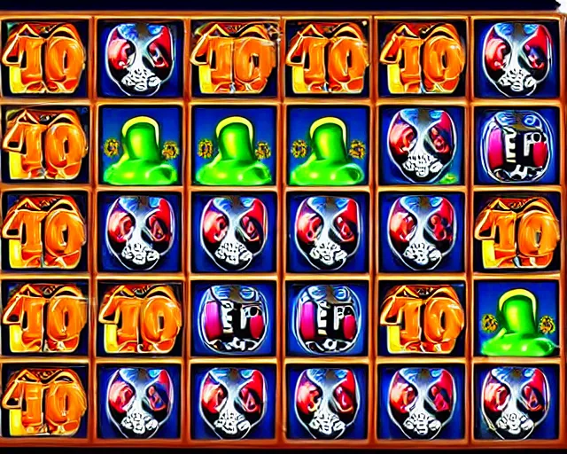 Prompt: modern slots game with skull theme, 5 columns, 5 rows, slots, casino videogame