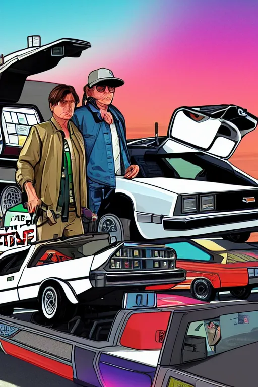 Image similar to GTA V cover art based on Back to the Future, starring Marty Mcfly